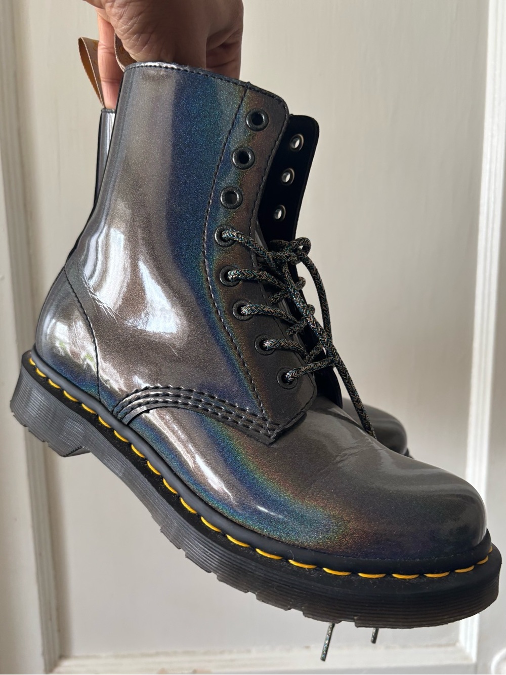 Iridescent Grey Lace-Up Doc Martens Boots